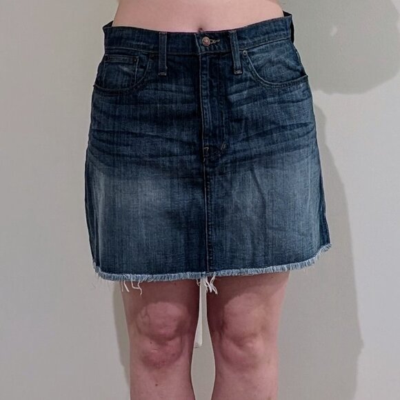 Madewell Rigid Denim A-Line Fluffy Hem Mini Skirt, Size 30 - Picture 3 of 6